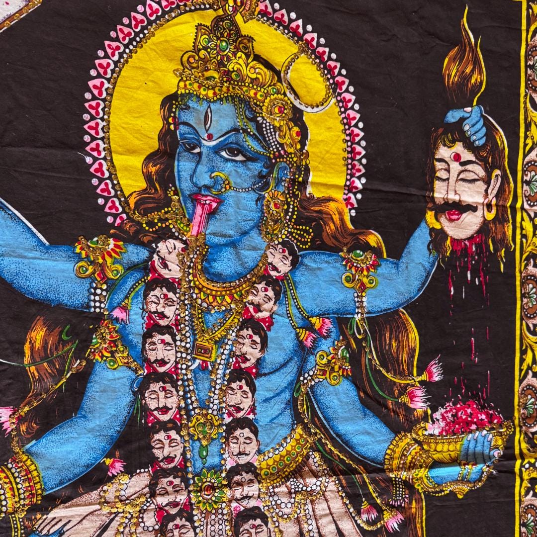 Large Vintage Kali Ma Devotional Textile | Temple-Scale Altar Cloth | Practitioner’s Legacy | Metta-Blessed™