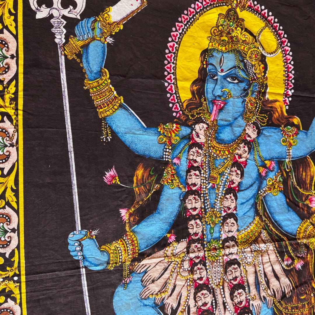 Large Vintage Kali Ma Devotional Textile | Temple-Scale Altar Cloth | Practitioner’s Legacy | Metta-Blessed™