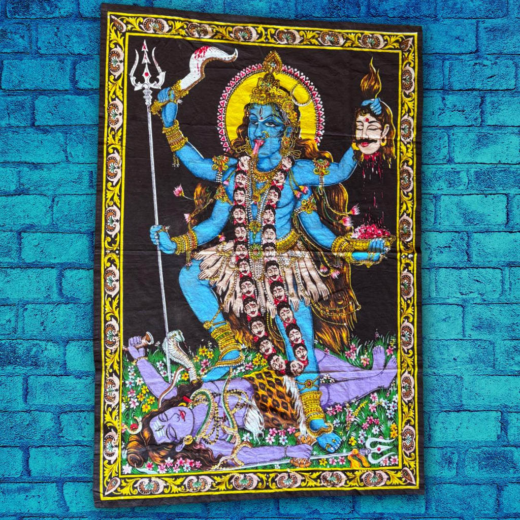 Large Vintage Kali Ma Devotional Textile | Temple-Scale Altar Cloth | Practitioner’s Legacy | Metta-Blessed™